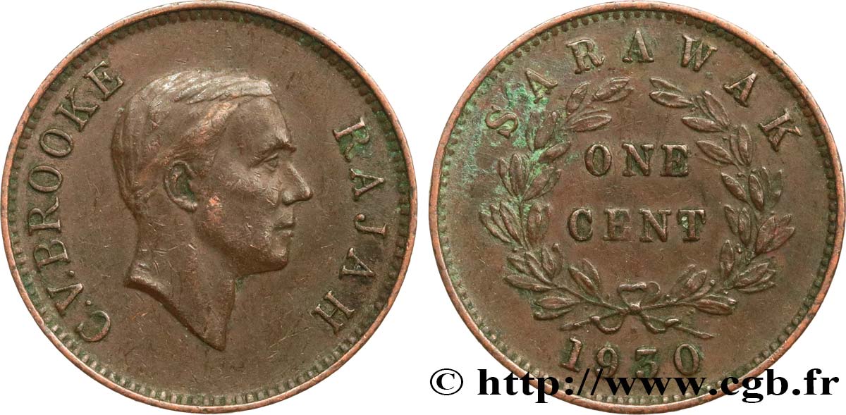 SARAWAK 1 Cent Sarawak Rajah C.V. Brooke 1930 Heaton - H TTB 