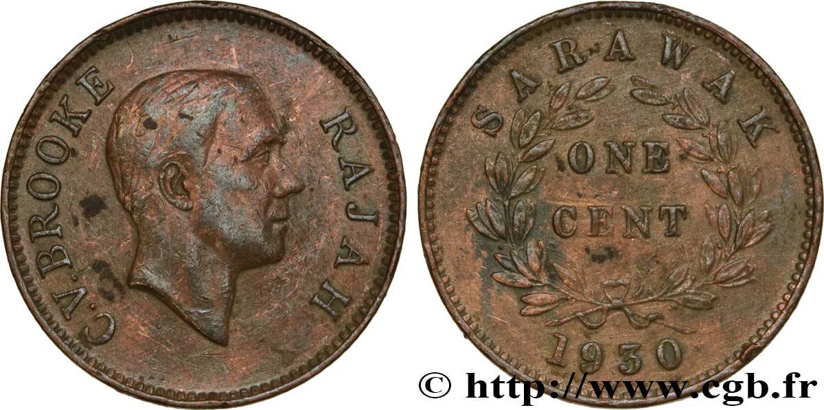 SARAWAK 1 Cent Sarawak Rajah C.V. Brooke 1930 Heaton - H XF 