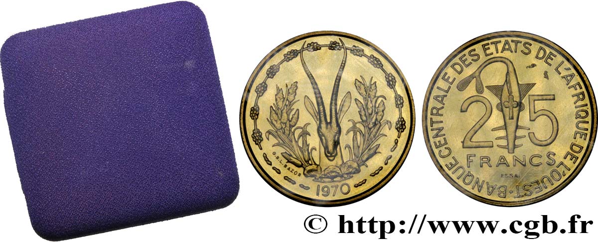 WEST AFRICAN STATES (BCEAO) Essai de 25 Francs masque / antilope 1970 Paris MS 