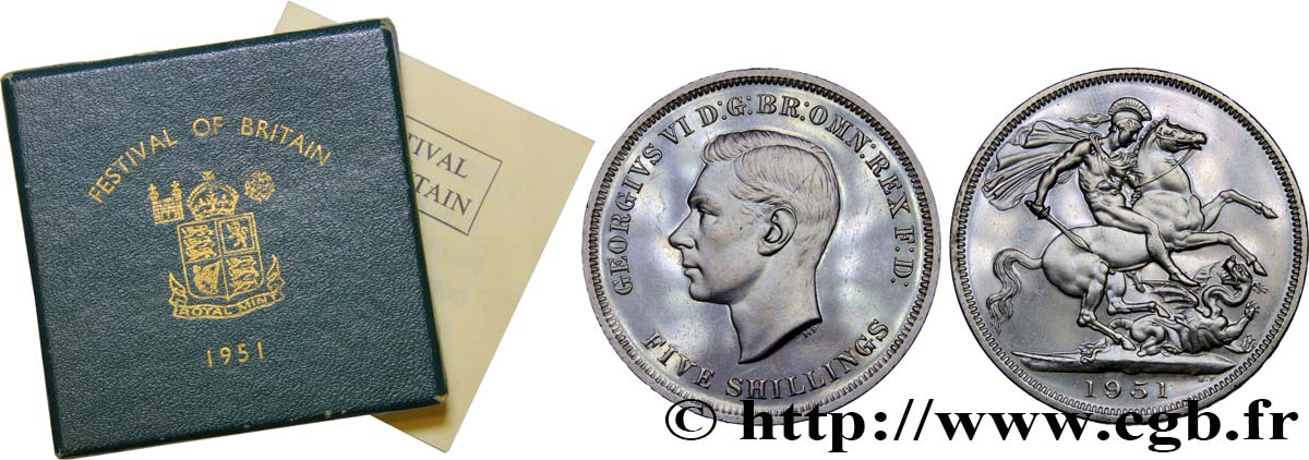 REINO UNIDO 1 Crown (5 Shillings) Georges VI / St Georges terrassant le dragon 1951  EBC+ 