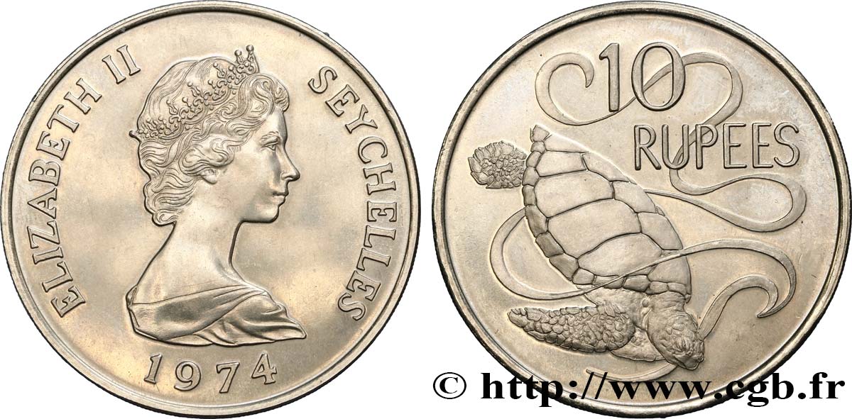 SEYCHELLES 10 Rupees Elisabeth II / tortue 1974  SPL 