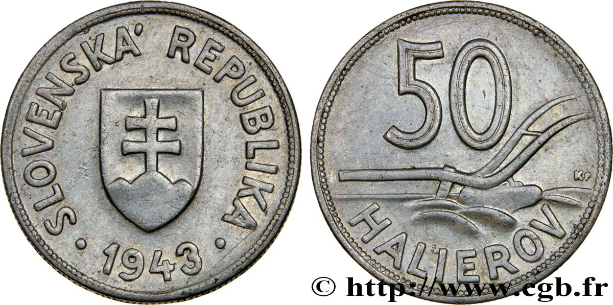 ESLOVAQUIA 50 Halierov emblème / charrue 1943  EBC 