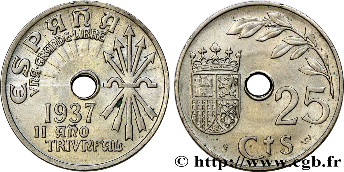 SPAIN 25 Centimos monnayage nationaliste 1937 Vienne MS 