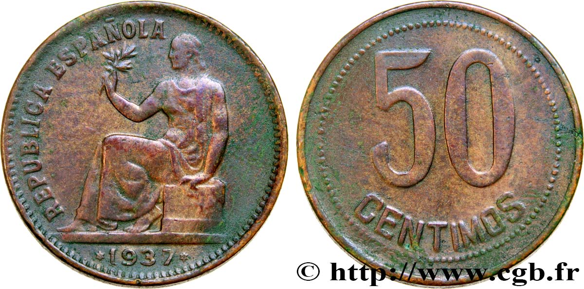 ESPAGNE 50 Centimos monnayage républicain 1937 Madrid TTB 