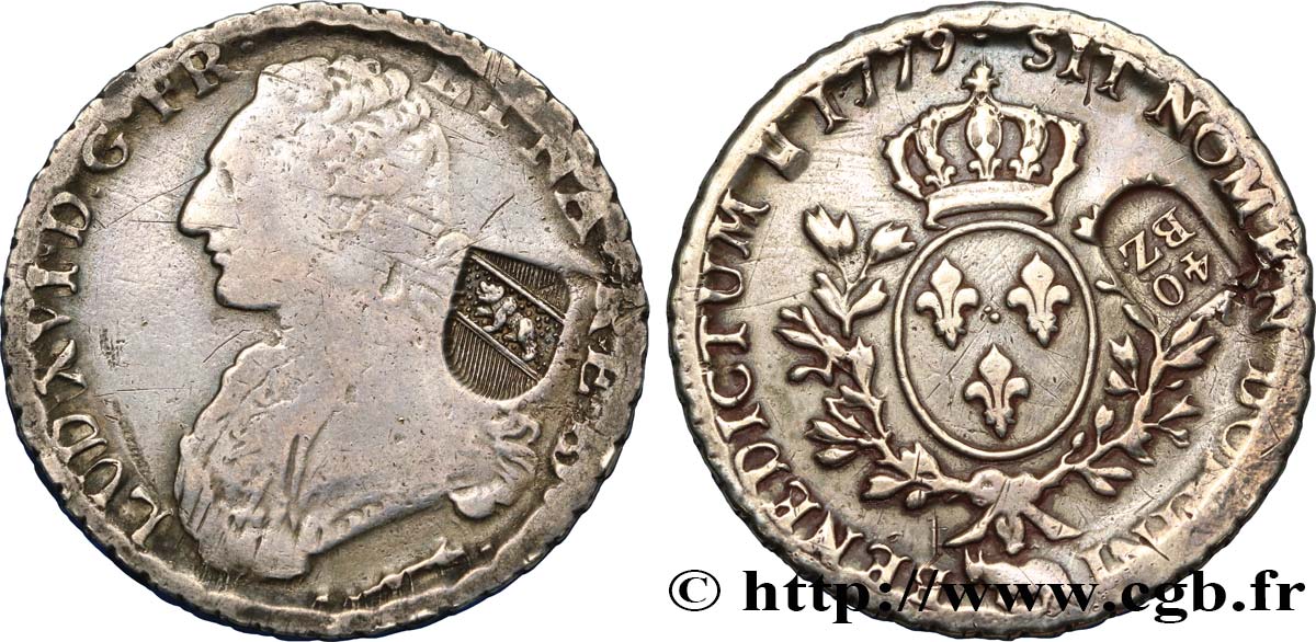 SUISSE - CANTON DE BERNE 40 Batzen contremarqué sur un écu dit “aux branches d&nbsp;olivier” 1779 Pau TB+ 