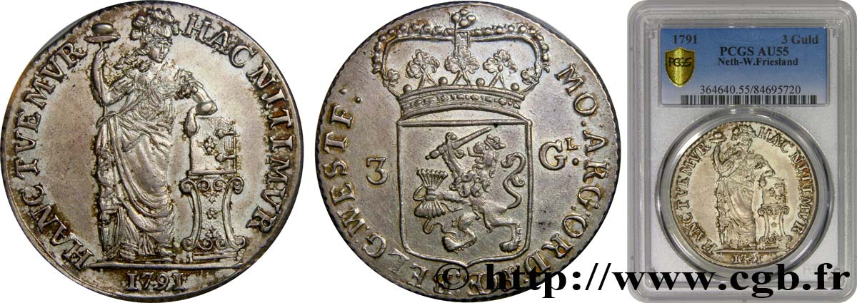 PAíSES BAJOS - PROVINCIAS UNIDAS - FRISIA 3 Gulden ou triple florin 1791  EBC55 PCGS