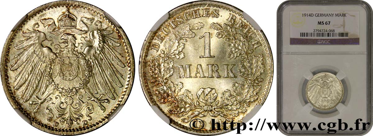 GERMANY 1 Mark 1914 Munich MS67 NGC