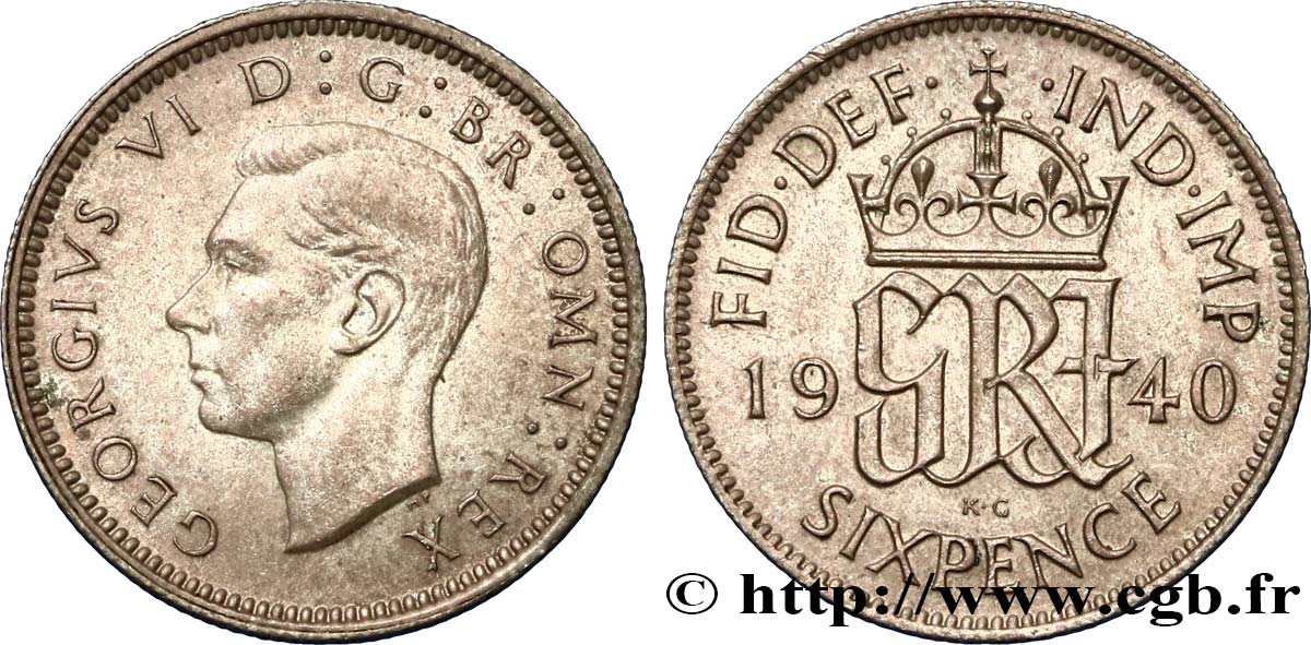 UNITED KINGDOM 6 Pence Georges VI 1940  AU 