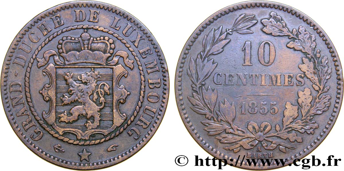 LUXEMBOURG 10 Centimes 1855 Paris - A XF 