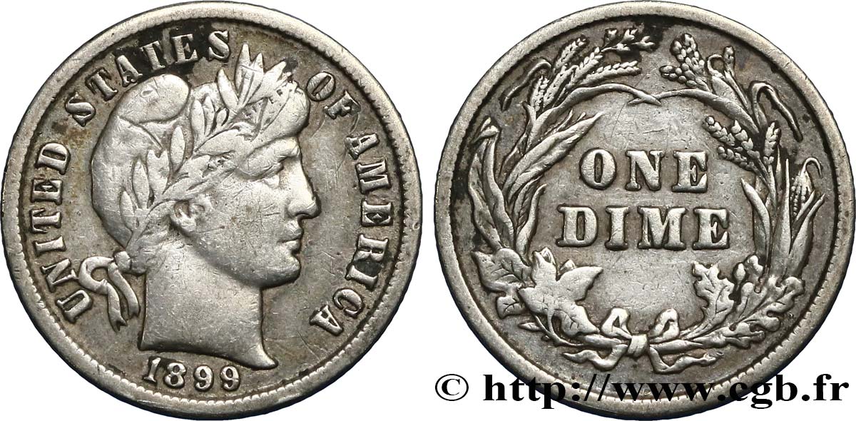 UNITED STATES OF AMERICA 1 Dime Barber 1899 Philadelphie XF 