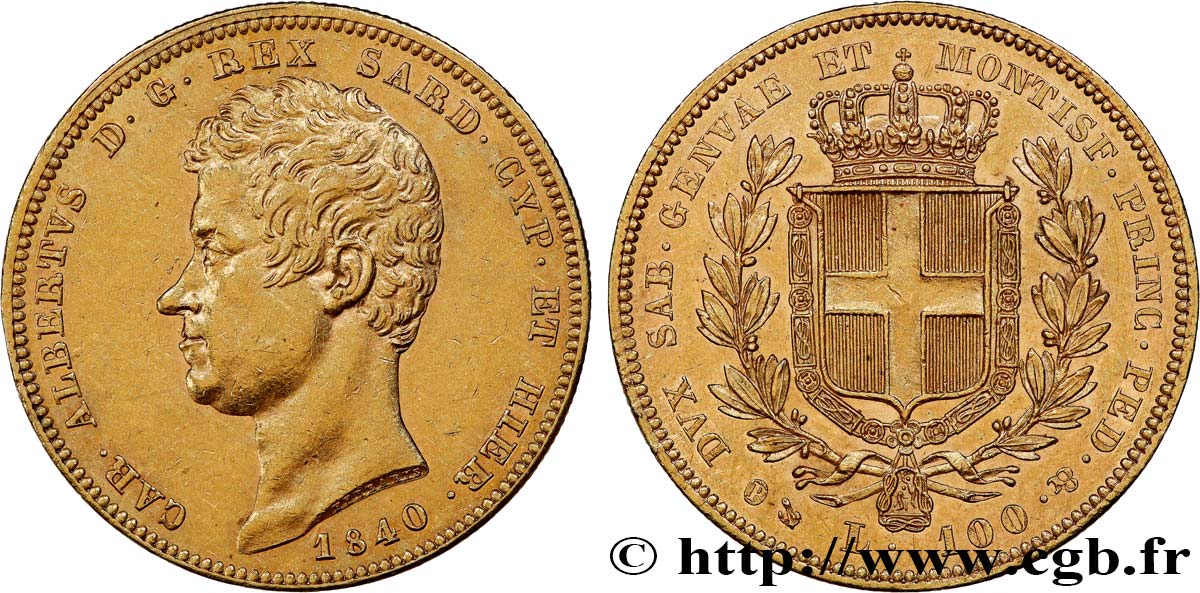 ITALIA - REINO DE CERDEÑA  - CARLO ALBERTO 100 Lire 1840 Gênes EBC 