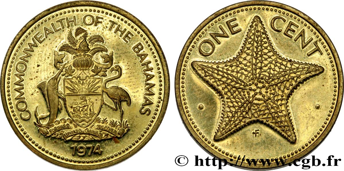 BAHAMAS 1 Cent Proof emblème / étoile de mer 1974  MS 