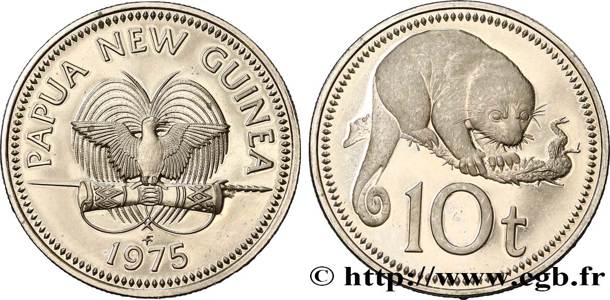 PAPUA NEW GUINEA 10 Toea Proof oiseau de paradis / cuscus 1975  MS 