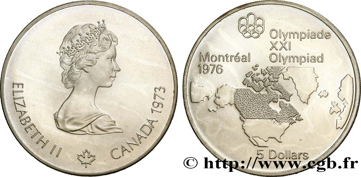 KANADA 5 Dollars JO Montréal 1976 carte de l’Amérique du Nord 1973  fST 