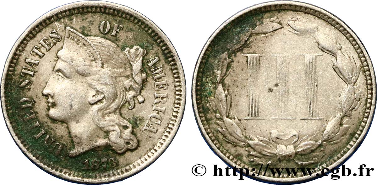 VEREINIGTE STAATEN VON AMERIKA 3 Cents 1873  fSS 