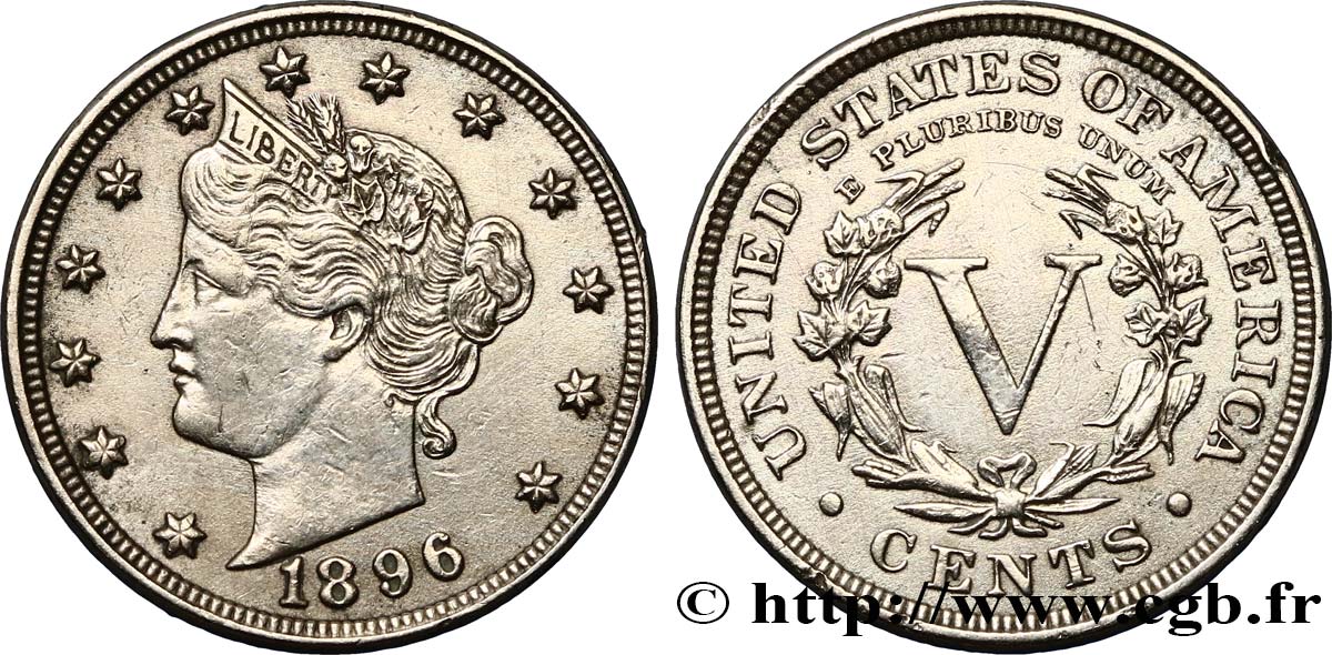 UNITED STATES OF AMERICA 5 Cents Liberty 1896 Philadelphie AU NGC