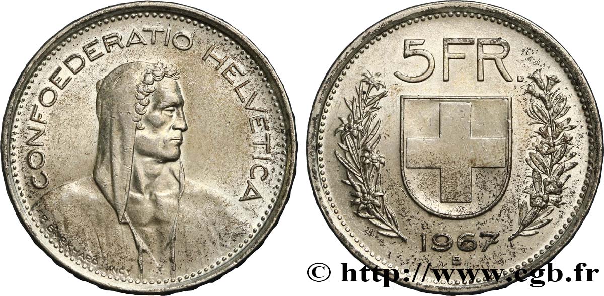 SVIZZERA  5 Francs Berger 1967 Berne MS 