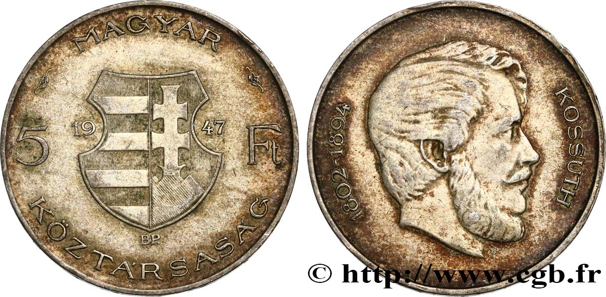 HUNGARY 5 Forint Lajos Kossuth 1947 Budapest VF 