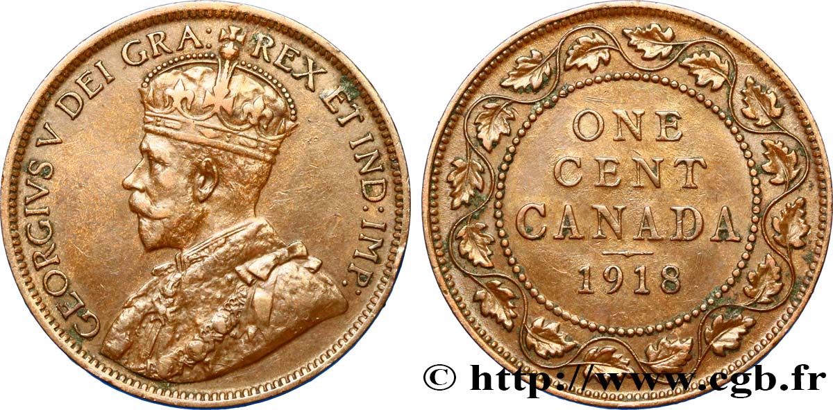 CANADA 1 Cent Georges V 1918  TTB+ 