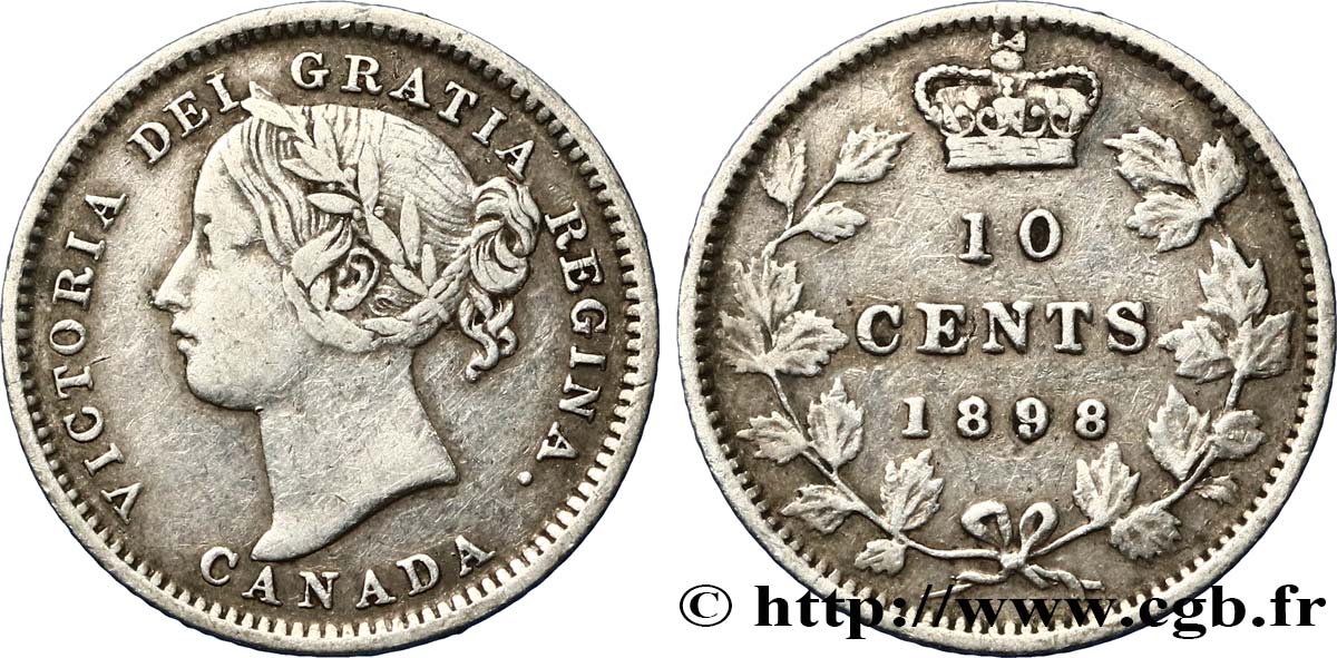 CANADA 10 Cents Victoria 1898  VF 