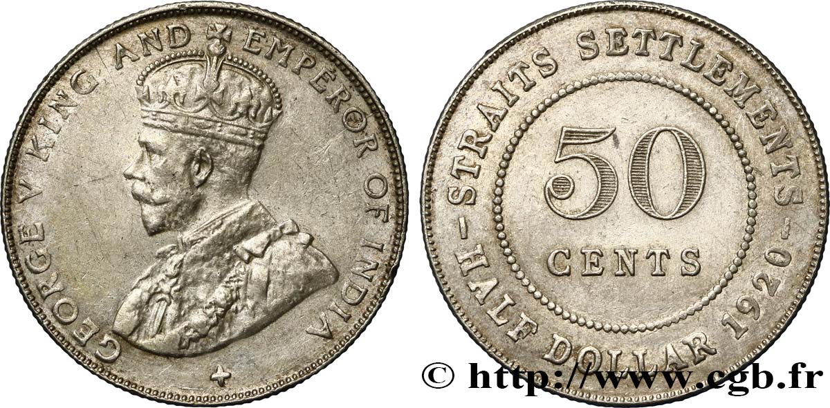 MALAYSIA - STRAITS SETTLEMENTS 50 Cents Georges V 1920  AU 