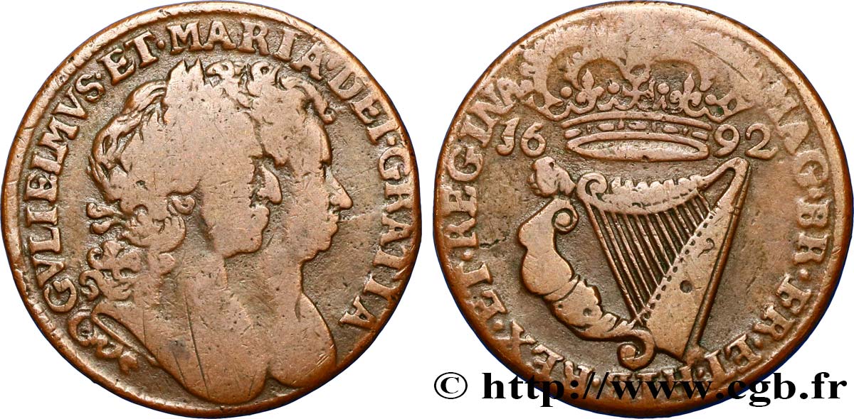 IRELAND REPUBLIC 1/2 Penny William et Mary 1692  VF 