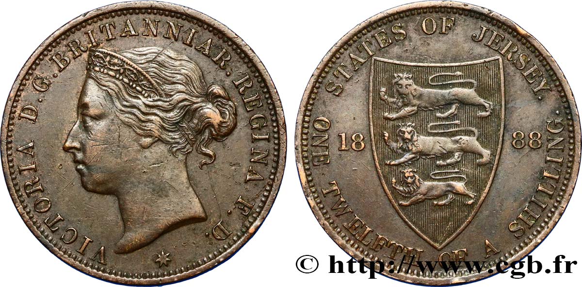 JERSEY 1/12 Shilling Victoria 1888  SS 