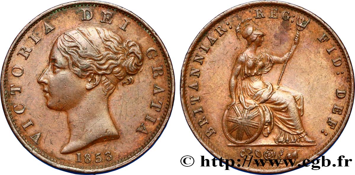 REGNO UNITO 1/2 Penny Victoria “tête jeune” 1853  BB 