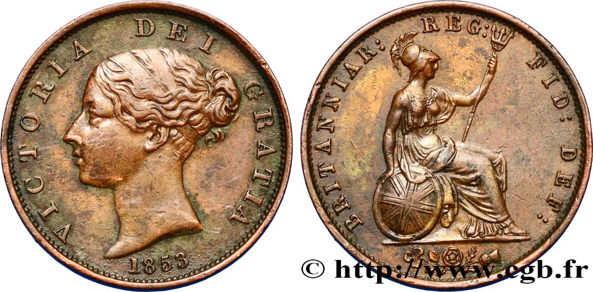 UNITED KINGDOM 1/2 Penny Victoria “tête jeune” 1853  AU 