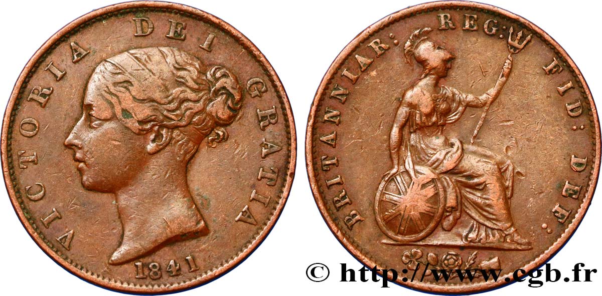 UNITED KINGDOM 1/2 Penny Victoria “tête jeune” 1841  VF 