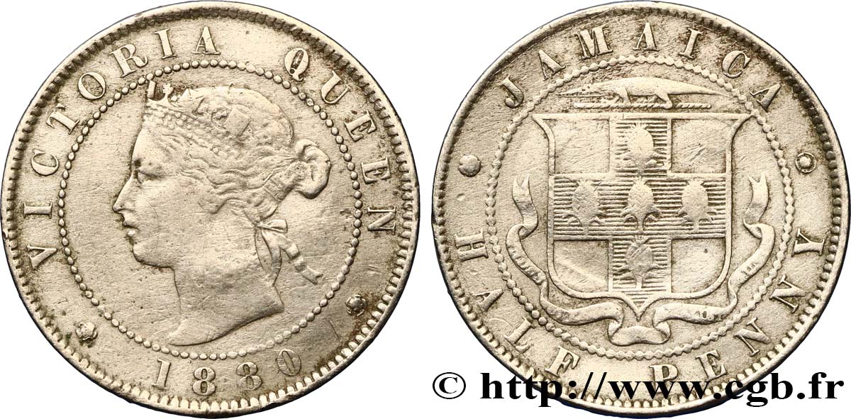 JAMAICA 1/2 Penny Victoria 1880  BC+ 