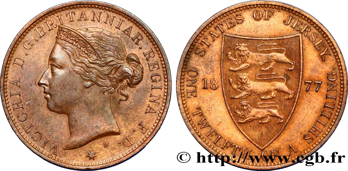 JERSEY 1/12 Shilling Victoria 1877 Heaton AU 