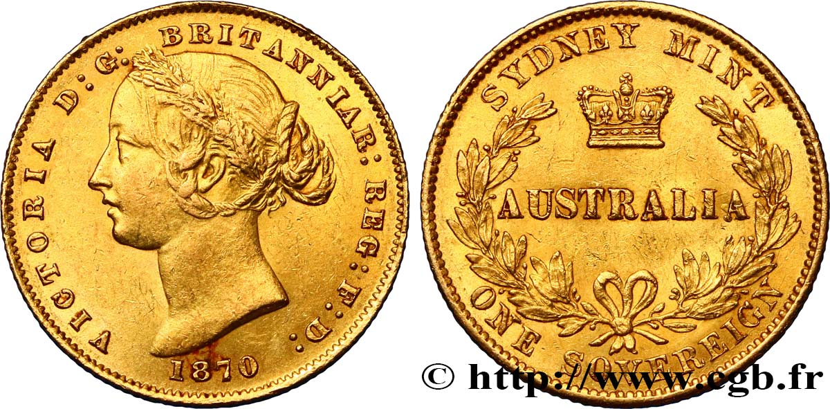 AUSTRALIA 1 Souverain Victoria 1870 Sydney SPL 