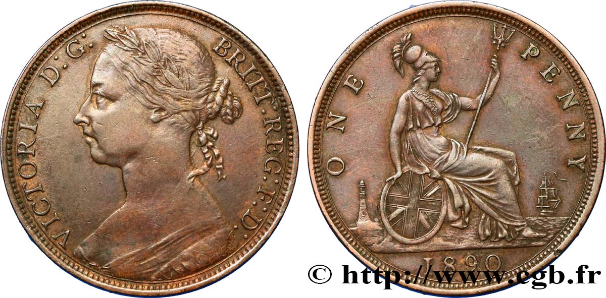 UNITED KINGDOM 1 Penny Victoria “Bun Head” 1890  XF 