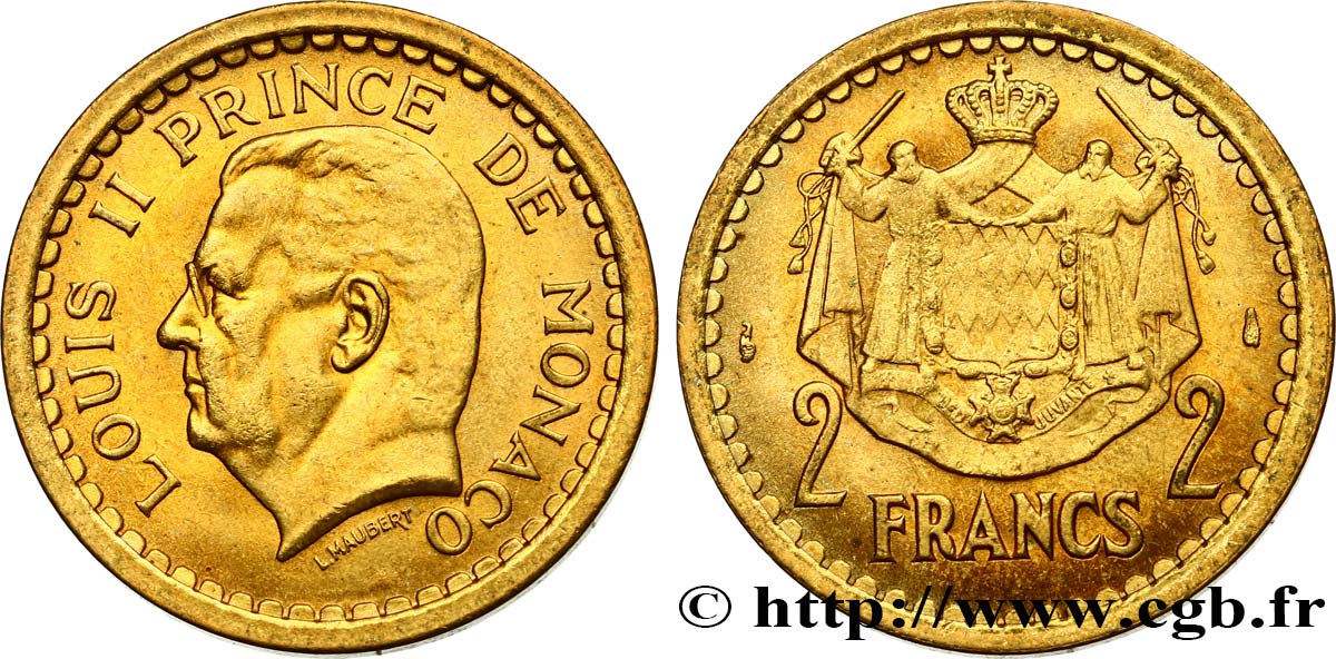MONACO 2 Francs Louis II (1943) Paris SPL 