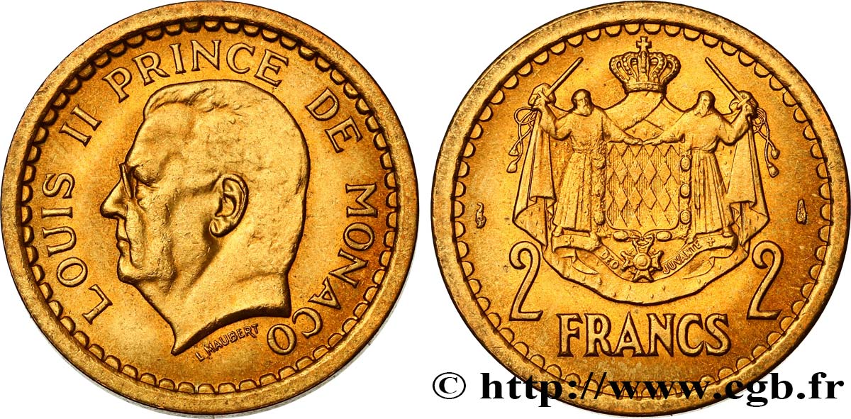 MONACO 2 Francs Louis II (1943) Paris MS 