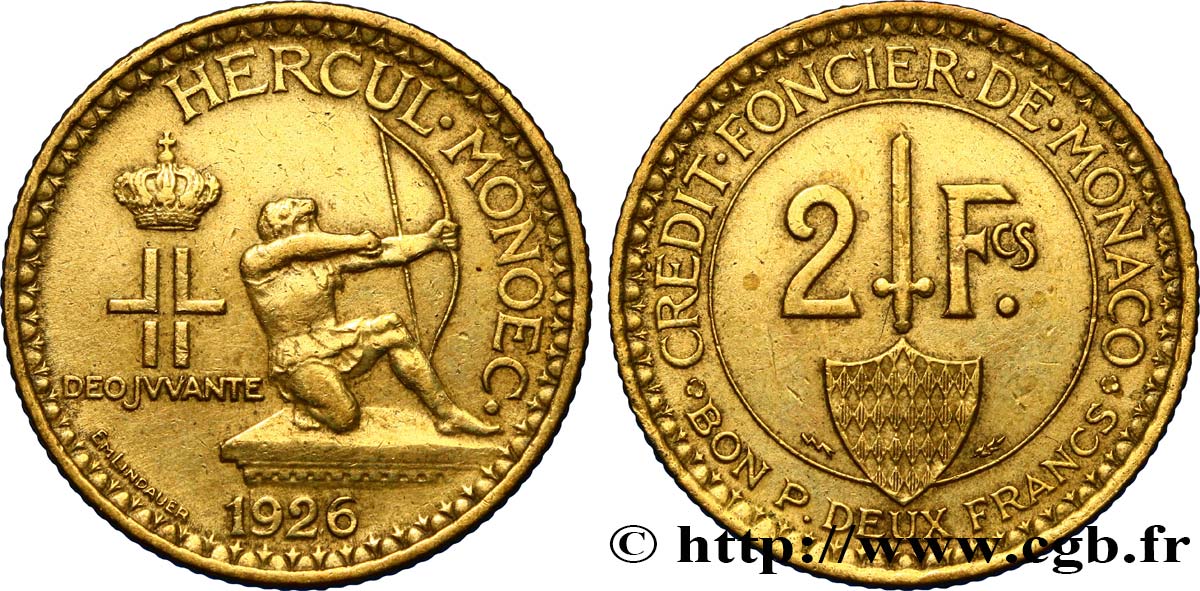 MONACO 2 Francs émission du Crédit Foncier de Monaco 1926 Poissy SS 