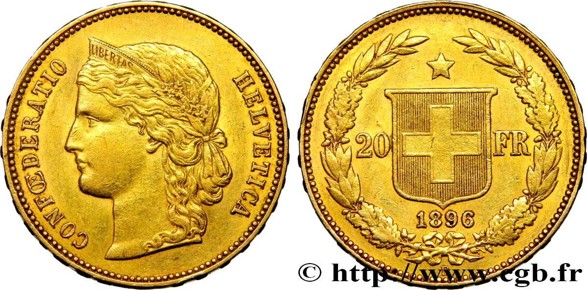 SUIZA 20 Francs Helvetia 1896 Berne MBC+ 
