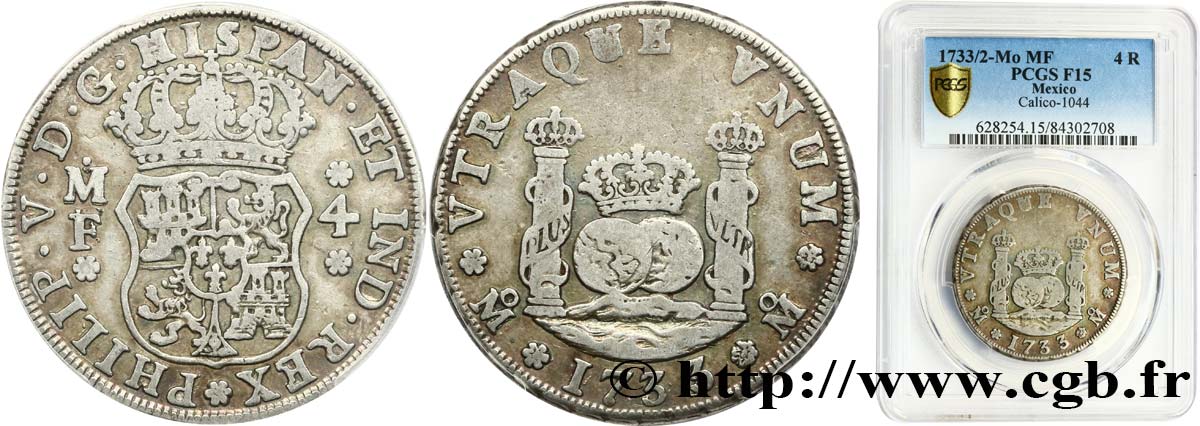 MEXIKO 4 Reales Philippe V 1733/2 Mexico S15 PCGS