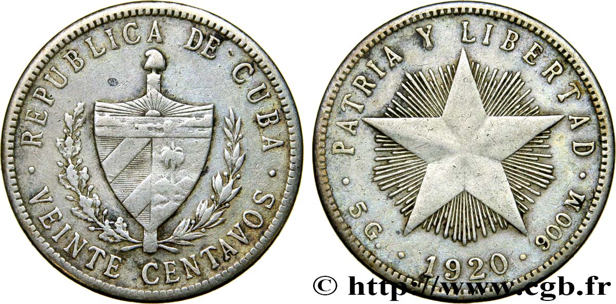 CUBA 20 Centavos 1920  MBC 