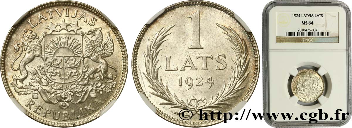 LETTONIE 1 Lats 1924  SPL64 NGC