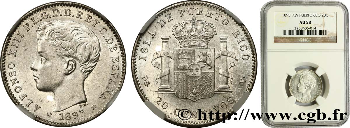 PUERTO RICO 20 Centavos 1895  EBC58 NGC