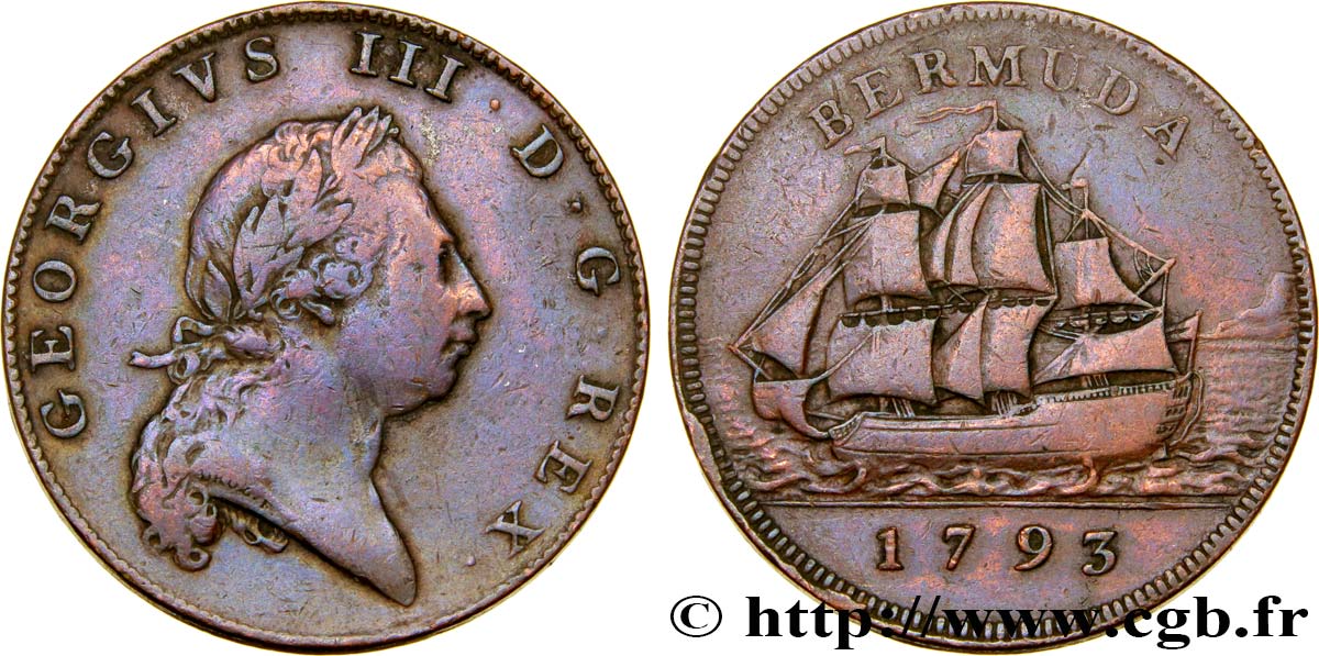 BERMUDAS 1 Penny Georges III 1793  BC+ 