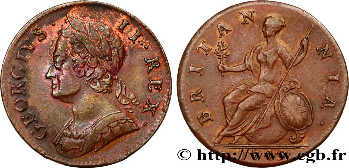GRANDE-BRETAGNE - GEORGES II 1/2 Penny 1749  TTB 