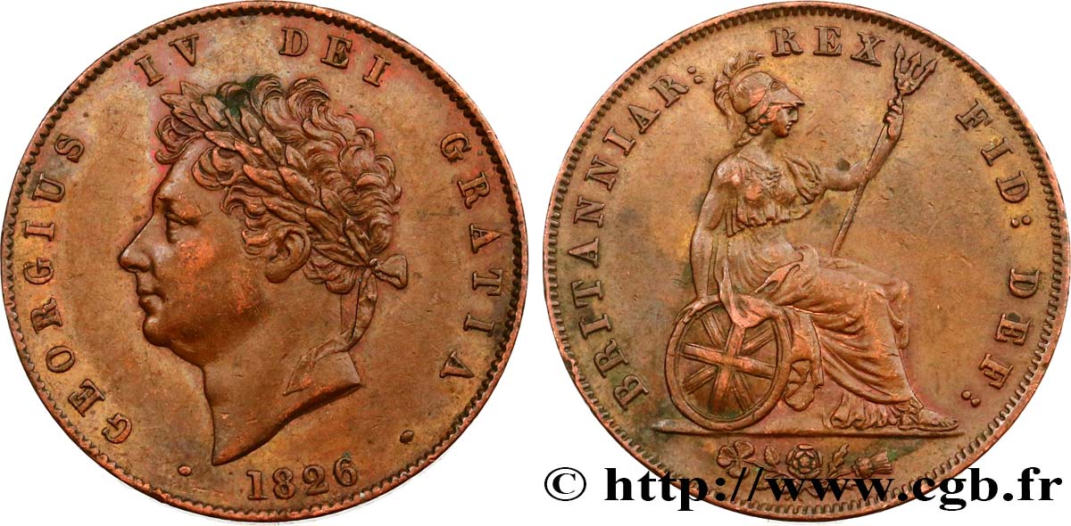 UNITED KINGDOM 1/2 Penny Georges IV 1826  AU 