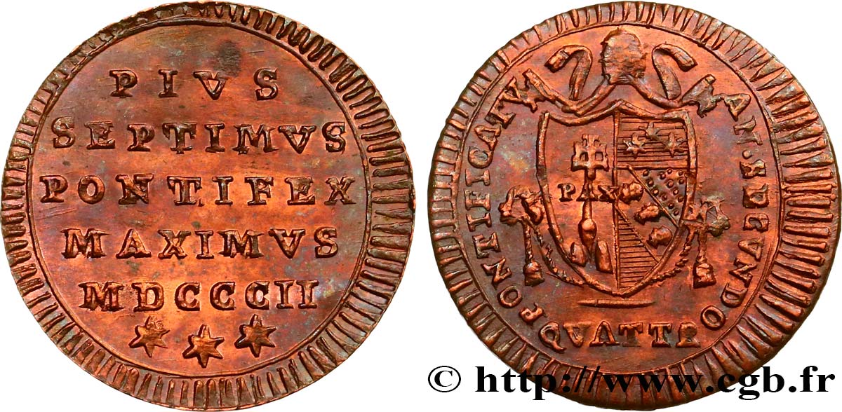 VATICAN AND PAPAL STATES Quattrino Pie VII 1802 Rome MS 