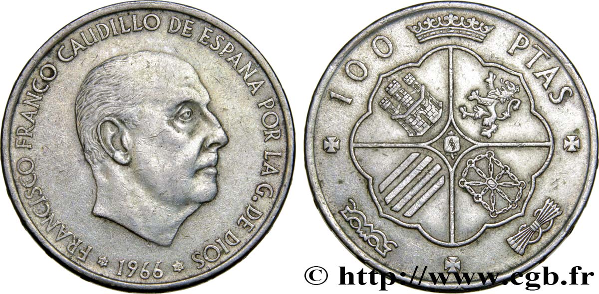 SPANIEN 100 Pesetas Francisco Franco (1968 dans les étoiles) 1966  SS 