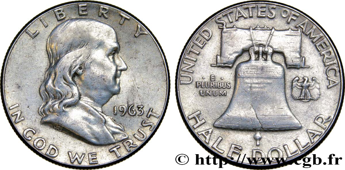ESTADOS UNIDOS DE AMÉRICA 1/2 Dollar Benjamin Franklin 1963 Philadelphie MBC 