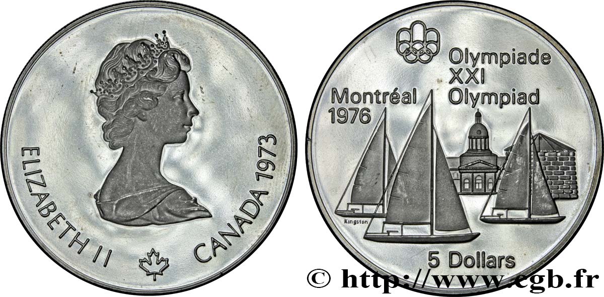 CANADá
 5 Dollars Proof JO Montréal 1976 voiliers 1973  SC 