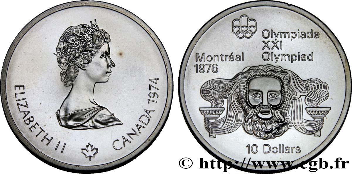 CANADA 10 Dollars JO Montréal 1976 tête de Zeus 1974  SPL 